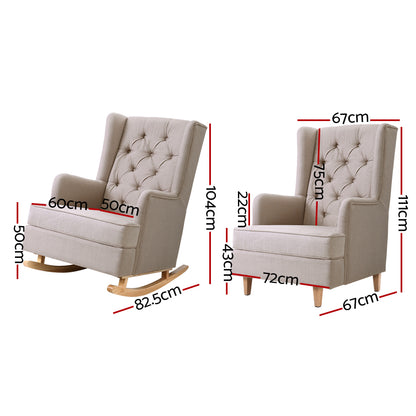 Artiss Rocking Chair Armchair Linen Fabric Beige Gaia - Cosy Abode