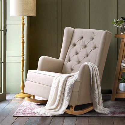 Artiss Rocking Chair Armchair Linen Fabric Beige Gaia - Cosy Abode