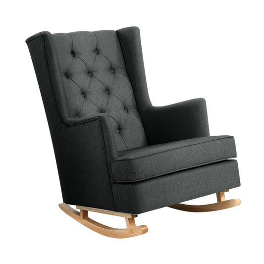 Artiss Rocking Chair Armchair Linen Fabric Charcoal Gaia - Cosy Abode