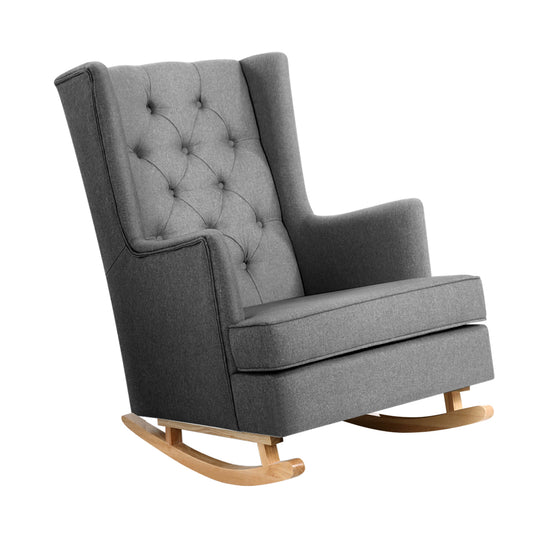 Artiss Rocking Chair Armchair Linen Fabric Grey Gaia - Cosy Abode