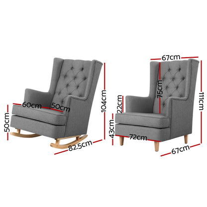Artiss Rocking Chair Armchair Linen Fabric Grey Gaia - Cosy Abode