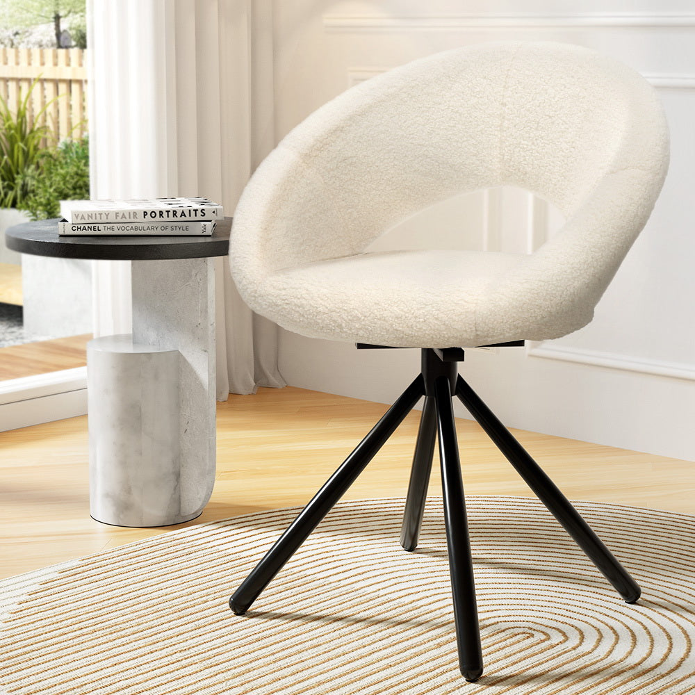 Artiss Dining Chairs Set of 2 Sherpa Boucle Swivel Base - Cosy Abode