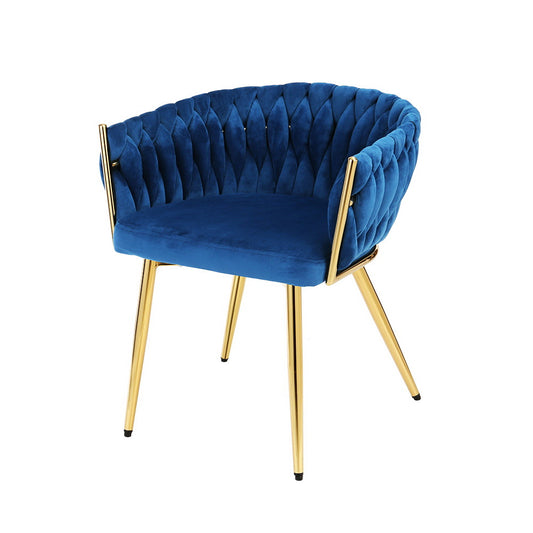 Artiss Dining Chair Velvet Weaving Armchair Blue - Cosy Abode