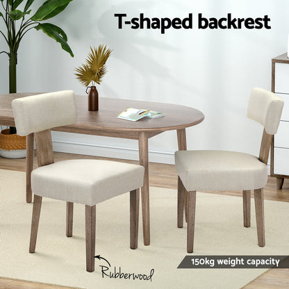 Artiss Dining Chairs Set of 2 Linen Fabric Wooden Beige - Cosy Abode