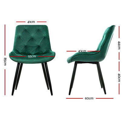 Artiss Dining Chairs Set of 2 Velvet Diamond Tufted Green - Cosy Abode