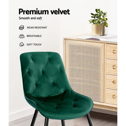 Artiss Dining Chairs Set of 2 Velvet Diamond Tufted Green - Cosy Abode