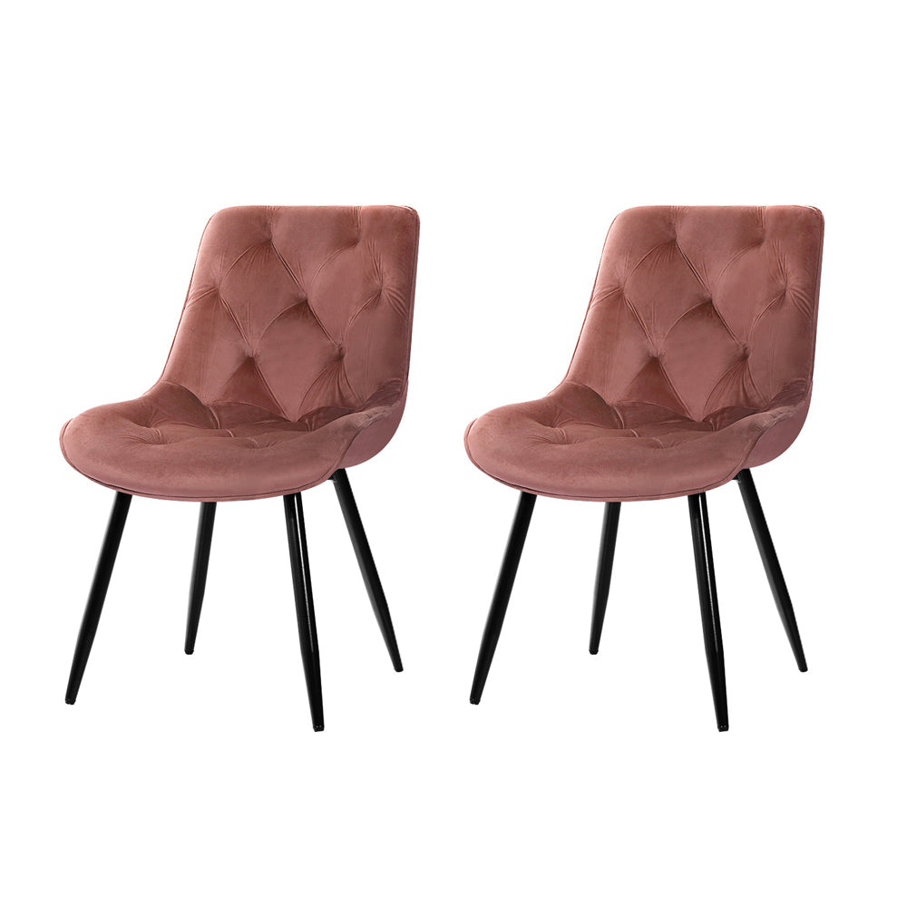 Artiss Dining Chairs Set of 2 Velvet Diamond Tufted Pink - Cosy Abode
