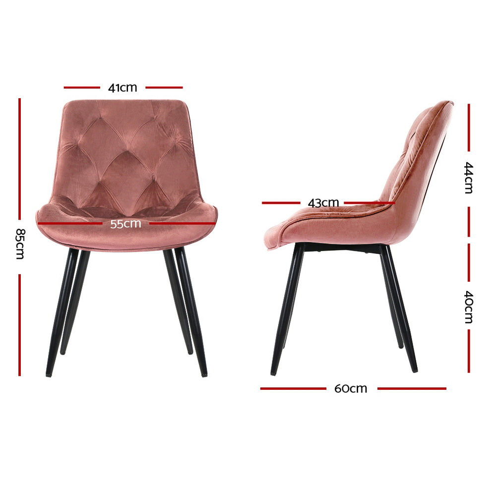 Artiss Dining Chairs Set of 2 Velvet Diamond Tufted Pink - Cosy Abode