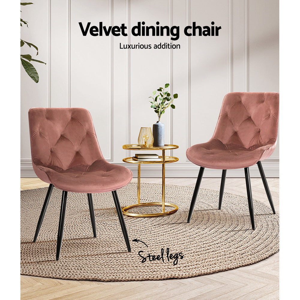 Artiss Dining Chairs Set of 2 Velvet Diamond Tufted Pink - Cosy Abode