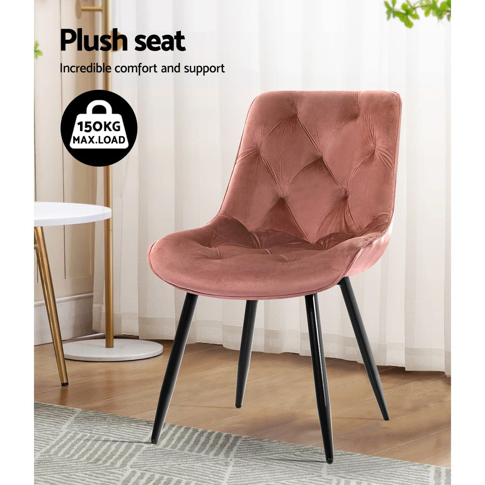 Artiss Dining Chairs Set of 2 Velvet Diamond Tufted Pink - Cosy Abode