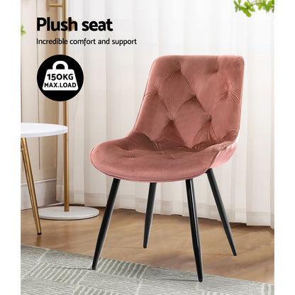 Artiss Dining Chairs Set of 2 Velvet Diamond Tufted Pink - Cosy Abode
