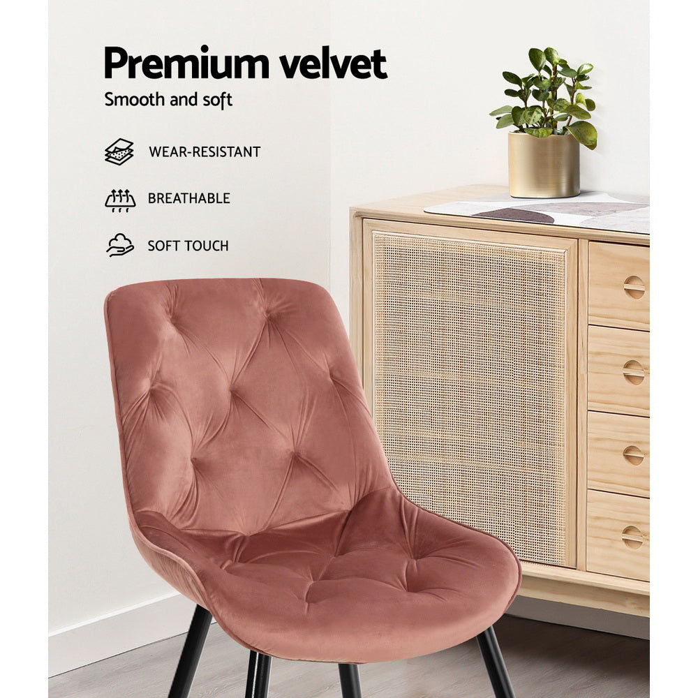 Artiss Dining Chairs Set of 2 Velvet Diamond Tufted Pink - Cosy Abode
