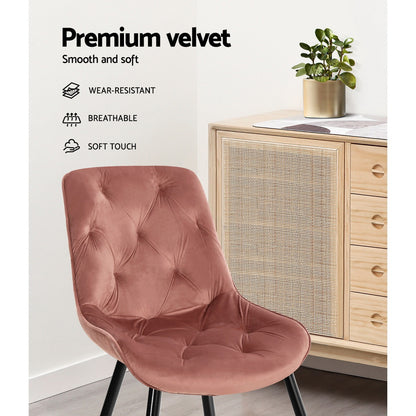 Artiss Dining Chairs Set of 2 Velvet Diamond Tufted Pink - Cosy Abode