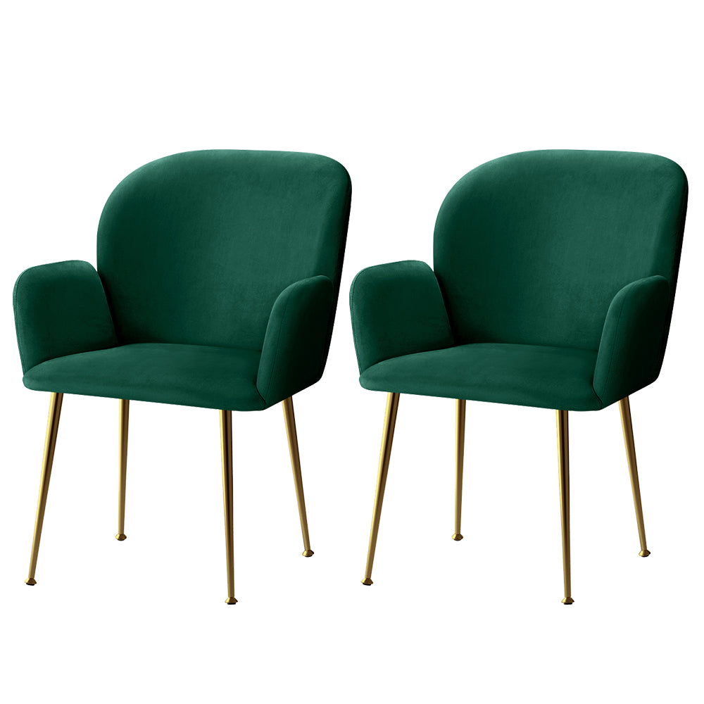 Artiss Dining Chairs Set of 2 Velvet Armchair Green - Cosy Abode