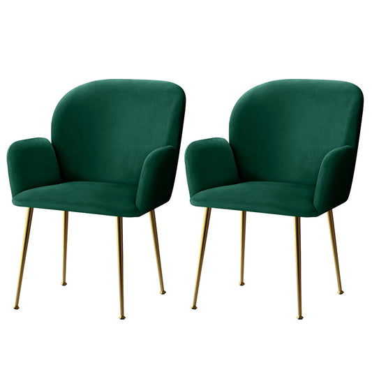 Artiss Dining Chairs Set of 2 Velvet Armchair Green - Cosy Abode