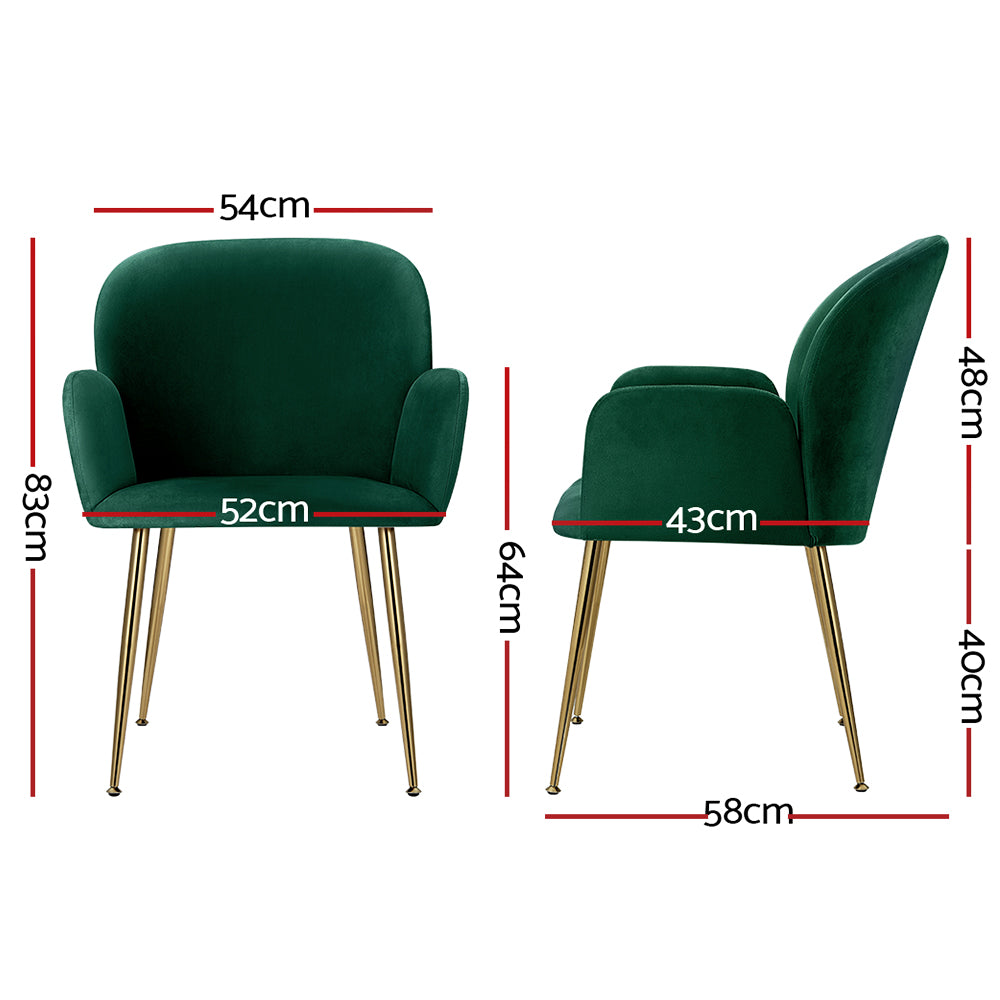 Artiss Dining Chairs Set of 2 Velvet Armchair Green - Cosy Abode