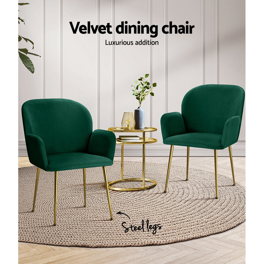 Artiss Dining Chairs Set of 2 Velvet Armchair Green - Cosy Abode