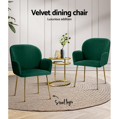 Artiss Dining Chairs Set of 2 Velvet Armchair Green - Cosy Abode