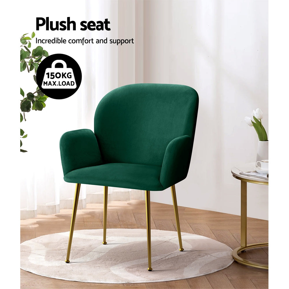 Artiss Dining Chairs Set of 2 Velvet Armchair Green - Cosy Abode