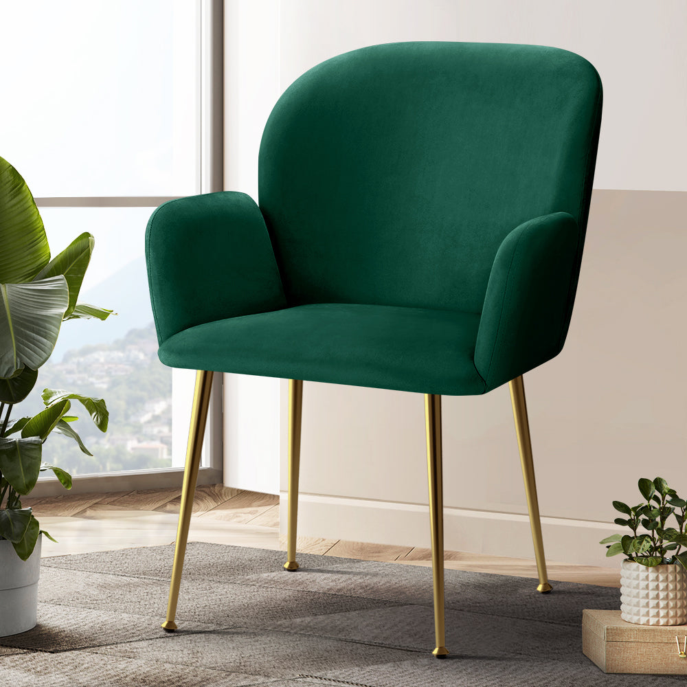 Artiss Dining Chairs Set of 2 Velvet Armchair Green - Cosy Abode