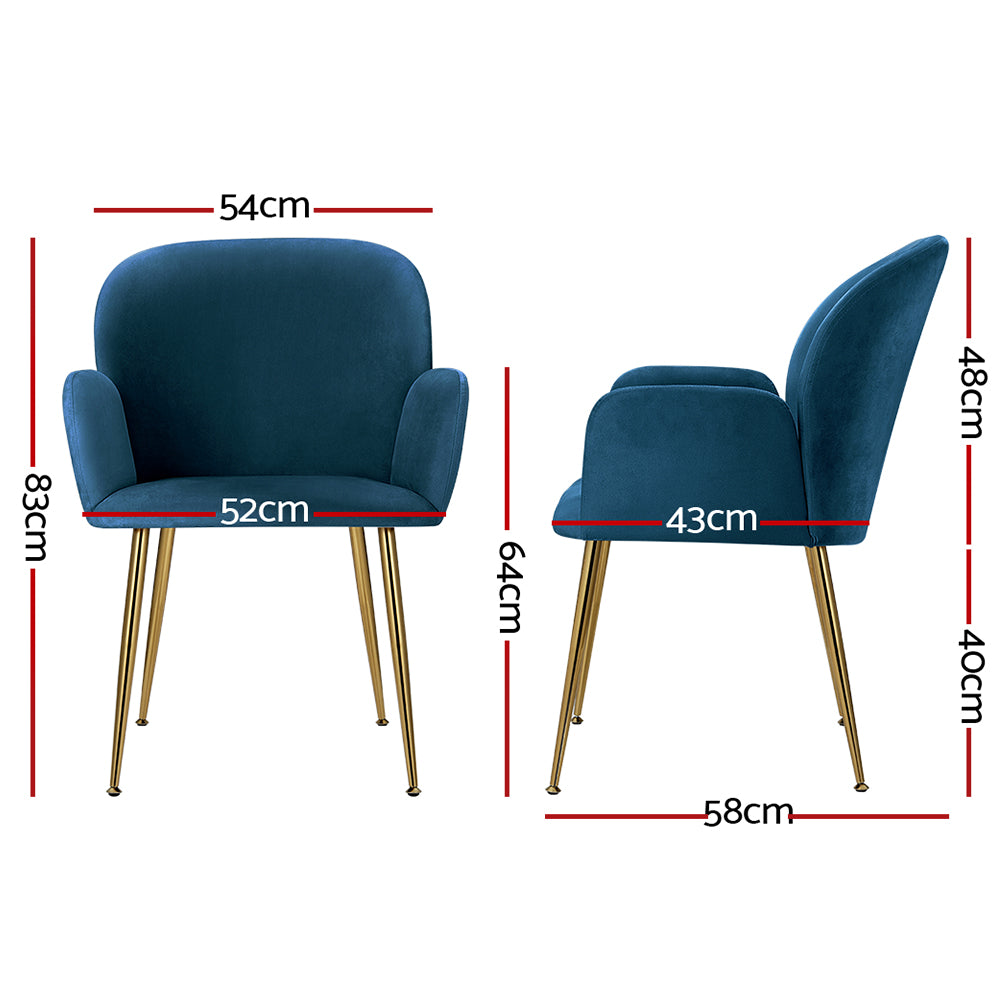 Artiss Dining Chairs Set of 2 Velvet Armchair Blue - Cosy Abode