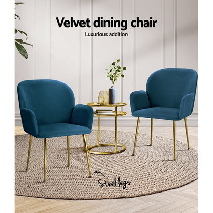Artiss Dining Chairs Set of 2 Velvet Armchair Blue - Cosy Abode