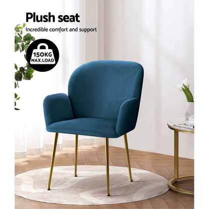 Artiss Dining Chairs Set of 2 Velvet Armchair Blue - Cosy Abode
