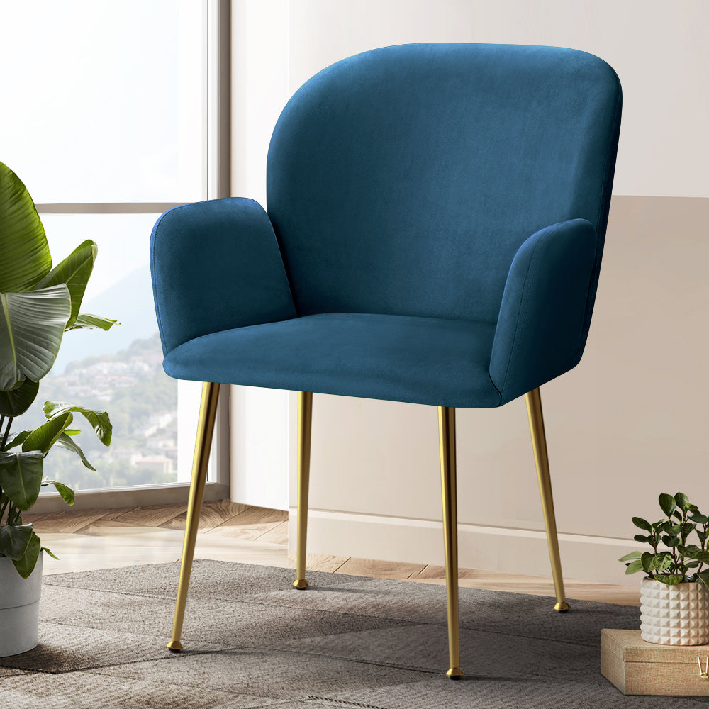 Artiss Dining Chairs Set of 2 Velvet Armchair Blue - Cosy Abode
