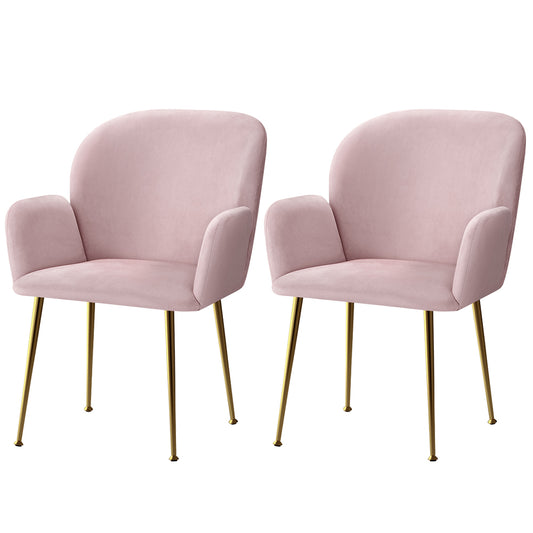 Artiss Dining Chairs Set of 2 Velvet Armchair Pink - Cosy Abode