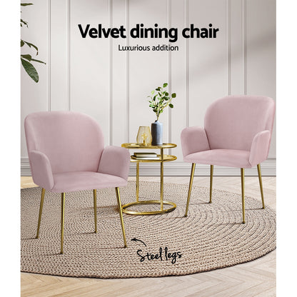 Artiss Dining Chairs Set of 2 Velvet Armchair Pink - Cosy Abode