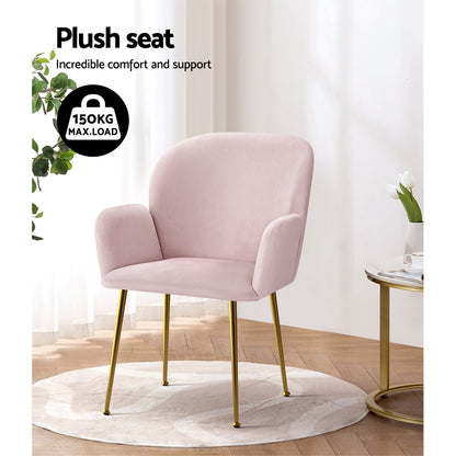 Artiss Dining Chairs Set of 2 Velvet Armchair Pink - Cosy Abode