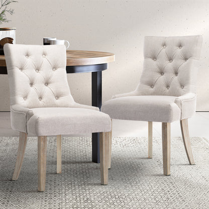 Artiss Dining Chairs Set of 2 Linen French Provincial Beige - Cosy Abode