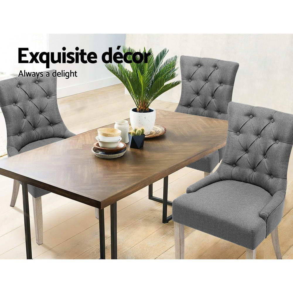 Artiss Dining Chairs Set of 2 Linen French Provincial Grey - Cosy Abode