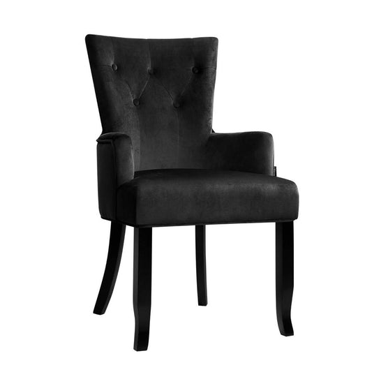 Artiss Dining Chair Velvet French Provincial Armchair Black - Cosy Abode