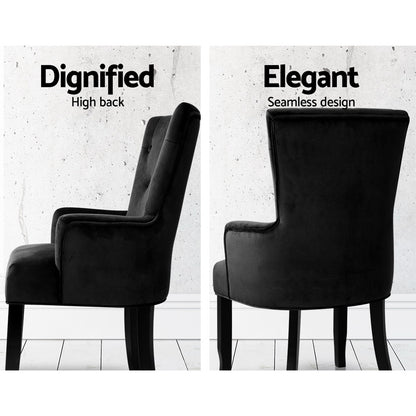 Artiss Dining Chair Velvet French Provincial Armchair Black - Cosy Abode