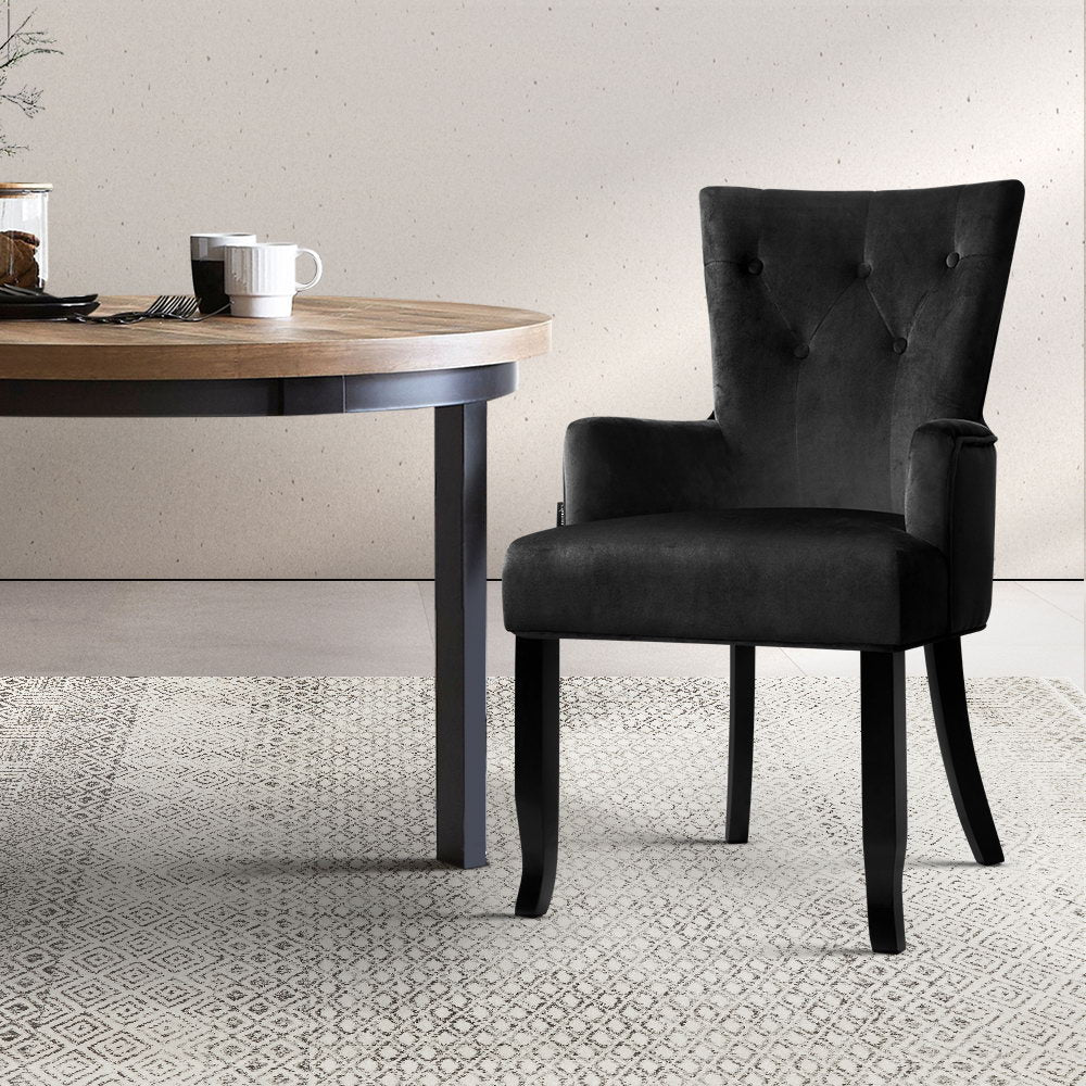 Artiss Dining Chair Velvet French Provincial Armchair Black - Cosy Abode