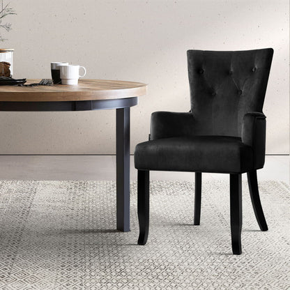 Artiss Dining Chair Velvet French Provincial Armchair Black - Cosy Abode