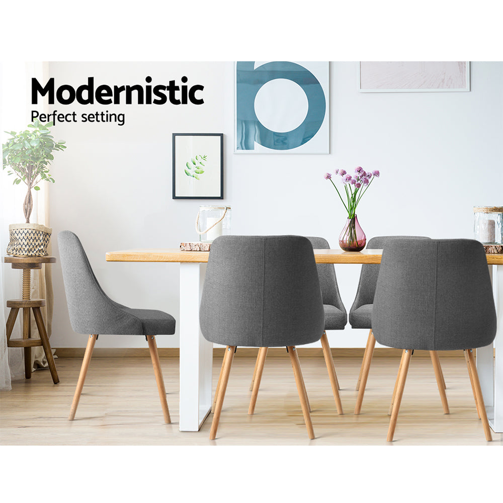 Artiss Dining Chairs Set of 2 Fabric Wooden Grey - Cosy Abode