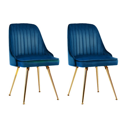 Artiss Dining Chairs Set of 2 Velvet Channel Tufted Blue - Cosy Abode