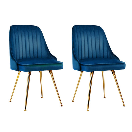 Artiss Dining Chairs Set of 2 Velvet Channel Tufted Blue - Cosy Abode