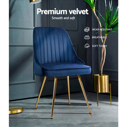 Artiss Dining Chairs Set of 2 Velvet Channel Tufted Blue - Cosy Abode