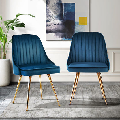 Artiss Dining Chairs Set of 2 Velvet Channel Tufted Blue - Cosy Abode