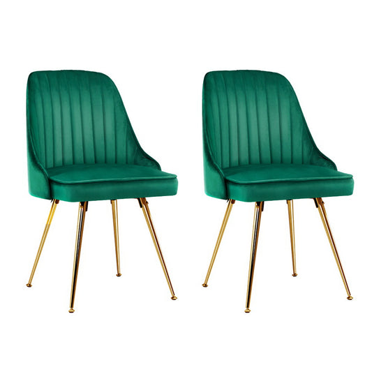 Artiss Dining Chairs Set of 2 Velvet Channel Tufted Green - Cosy Abode