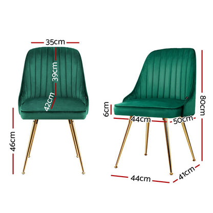 Artiss Dining Chairs Set of 2 Velvet Channel Tufted Green - Cosy Abode