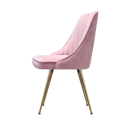 Artiss Dining Chairs Set of 2 Velvet Channel Tufted Pink - Cosy Abode