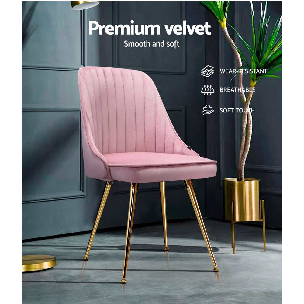 Artiss Dining Chairs Set of 2 Velvet Channel Tufted Pink - Cosy Abode
