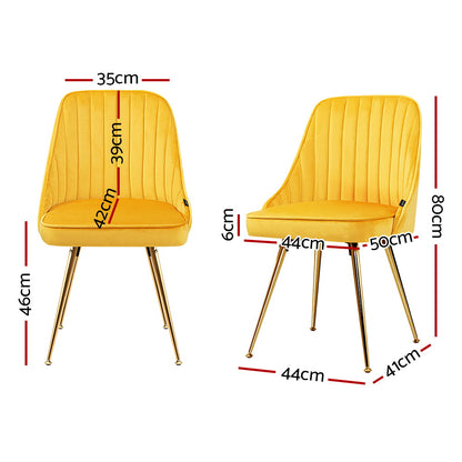 Artiss Dining Chairs Set of 2 Velvet Channel Tufted Yellow - Cosy Abode
