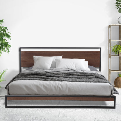 Milano Decor Azure Bed Frame With Headboard Black Wood Steel Platform Bed - Single - Black - Cosy Abode