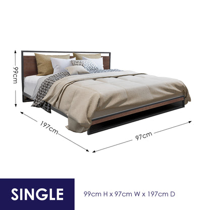 Milano Decor Azure Bed Frame With Headboard Black Wood Steel Platform Bed - Single - Black - Cosy Abode
