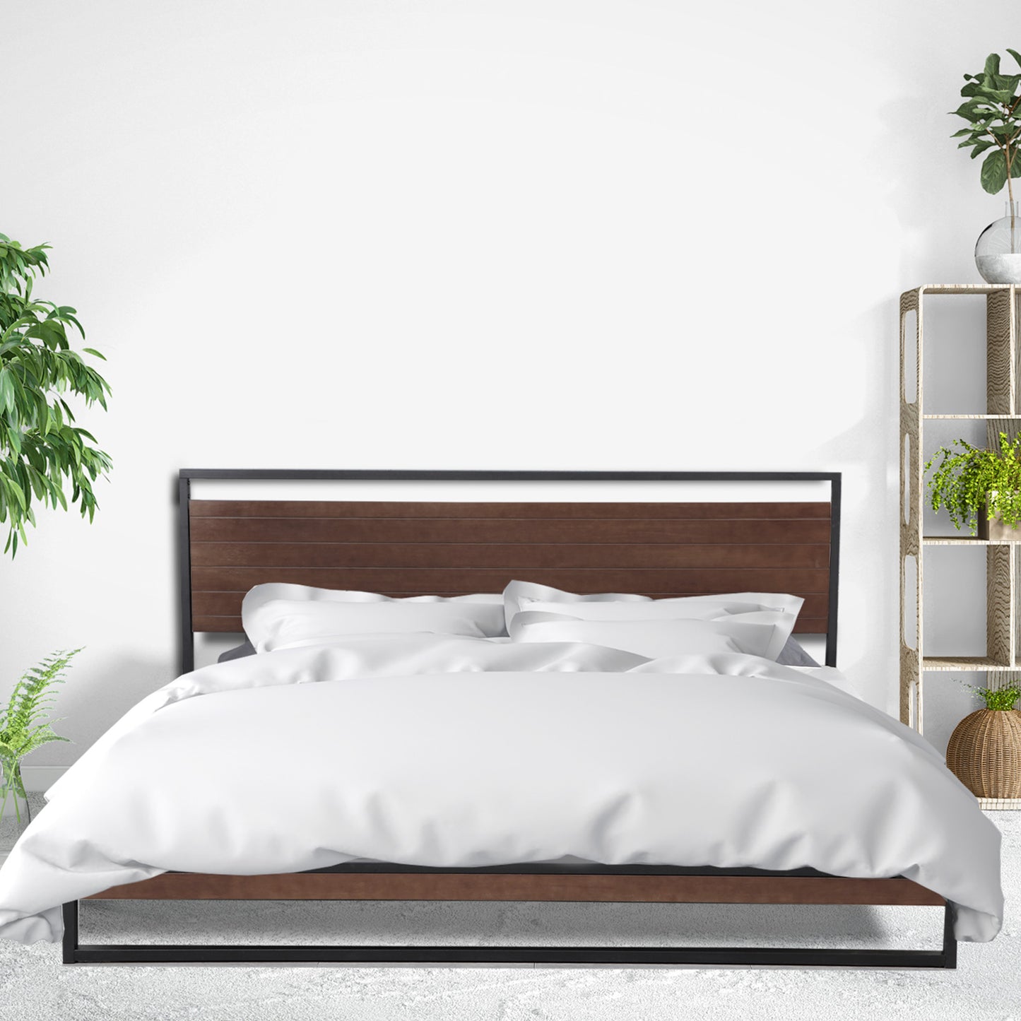 Milano Decor Azure Bed Frame With Headboard Black Wood Steel Platform Bed - Single - Black - Cosy Abode